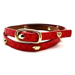 Stella & Dot Hudson Pink/red & Gold Tone studded Leather Wrap Bracelet Festival
